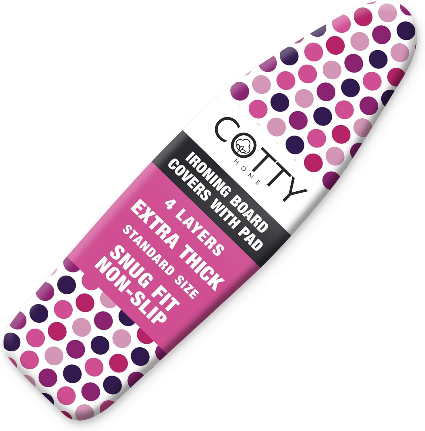 Cotty Home Ironing Board Cover – Extra Thick, Heat Reflective, Snug Fit, 15x54 inches, Purple Spotted