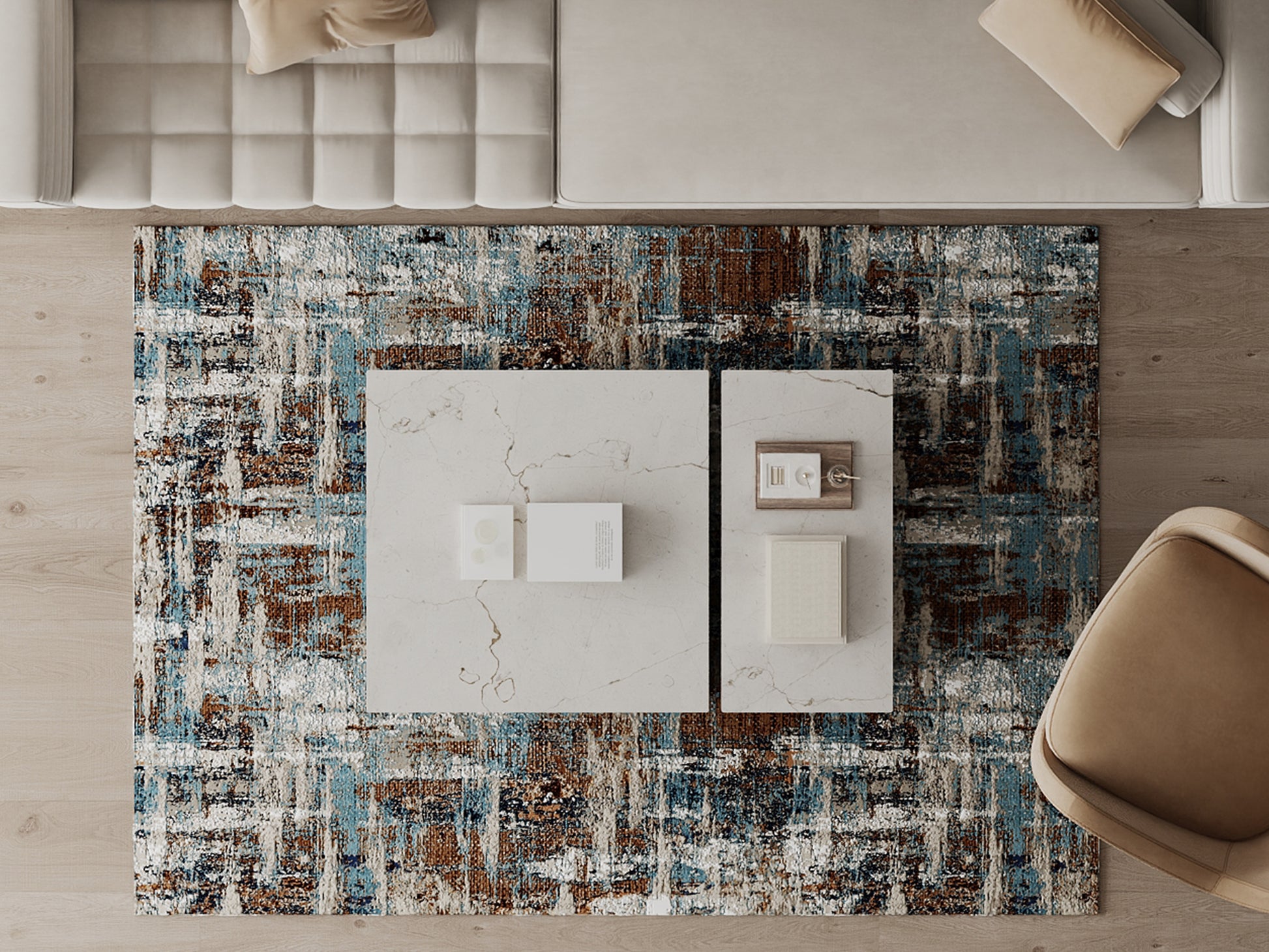 Cotty Home Superior Washable Rug – Ultra Thin, Non-Slip, Foldable, Multi-Size, Abstract Blue-Terra