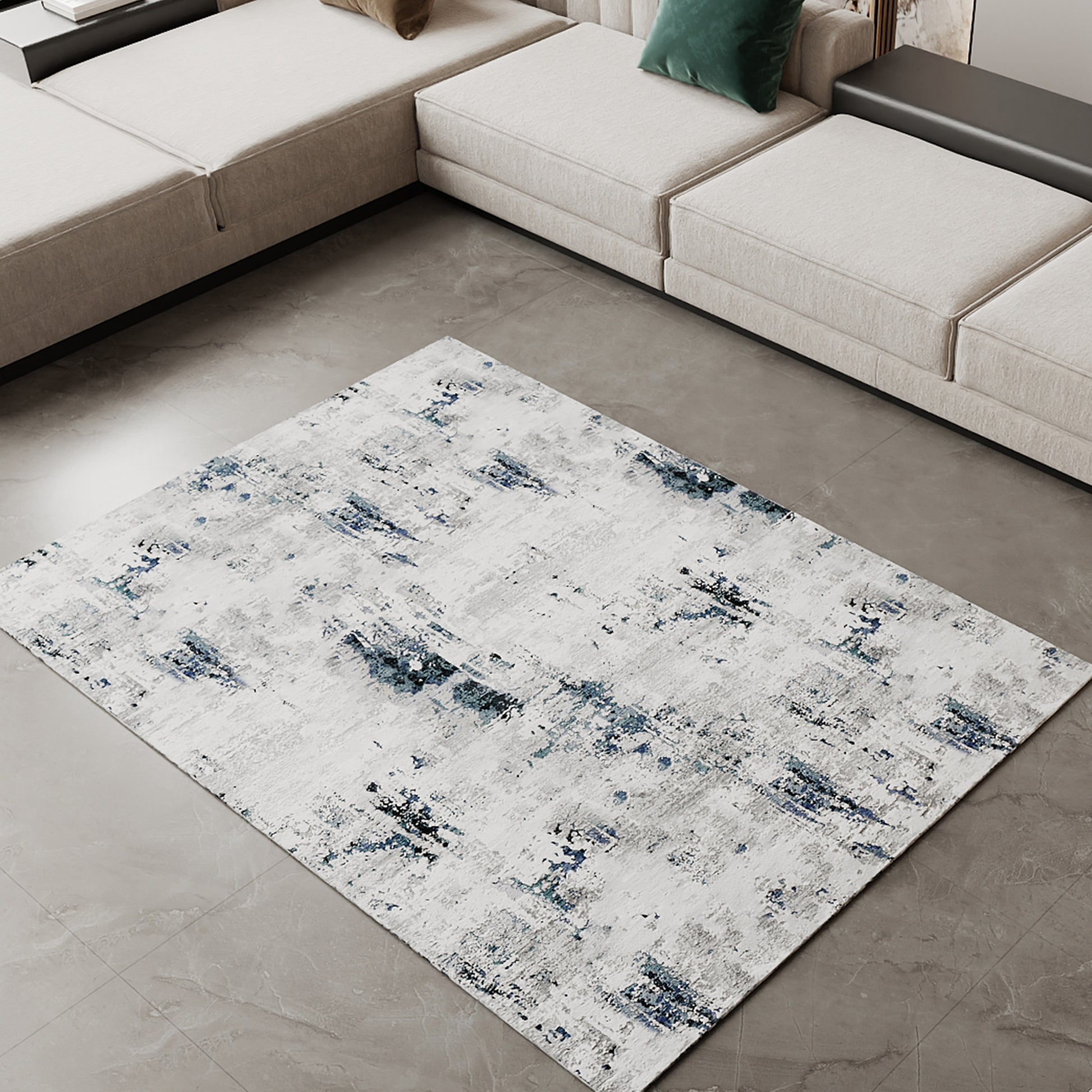 Cotty Home Superior Washable Rug – Ultra Thin, Non-Slip, Foldable, Multi-Size, Abstract Gray-Navy