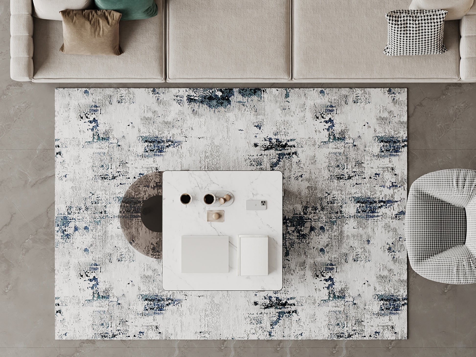 Cotty Home Superior Washable Rug – Ultra Thin, Non-Slip, Foldable, Multi-Size, Abstract Gray-Navy