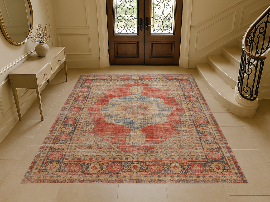 Cotty Home Premium Turkish Cotton, Washable Rug –  Non-Slip, Foldable, Multi-Size, Red
