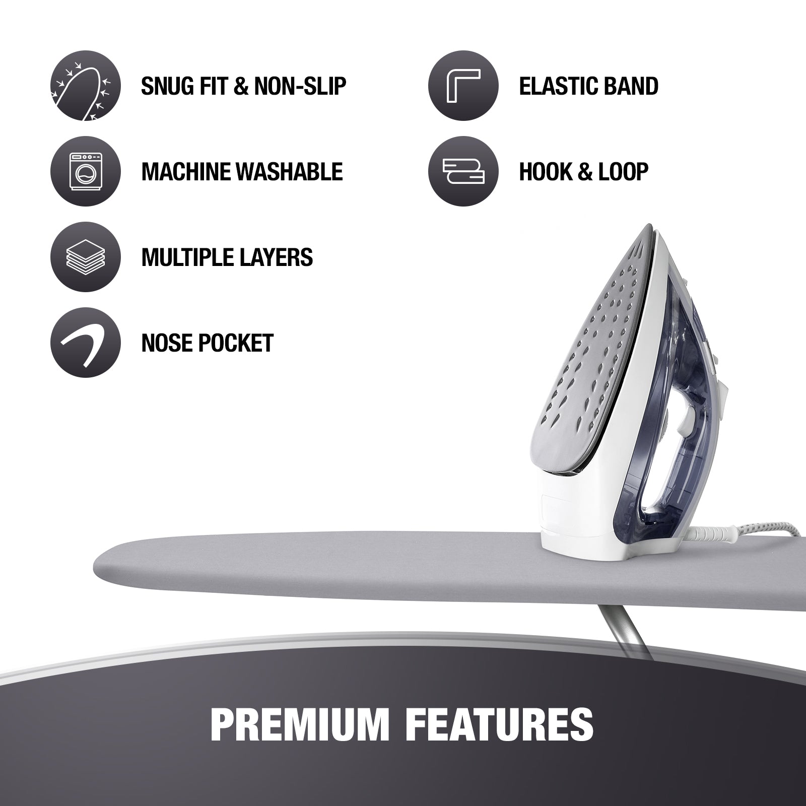 Cotty Home Ironing Board Cover – Extra Thick, Heat Reflective, Snug Fit, 15x54 inches, Gray