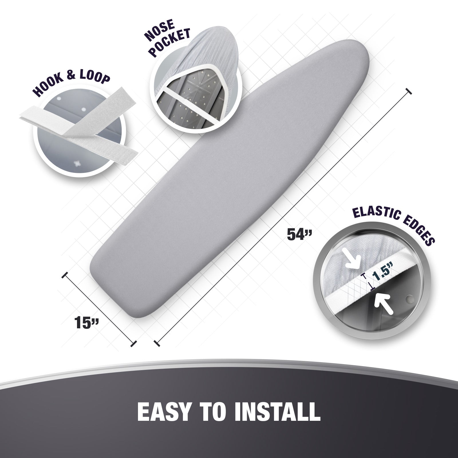 Cotty Home Ironing Board Cover – Extra Thick, Heat Reflective, Snug Fit, 15x54 inches, Gray