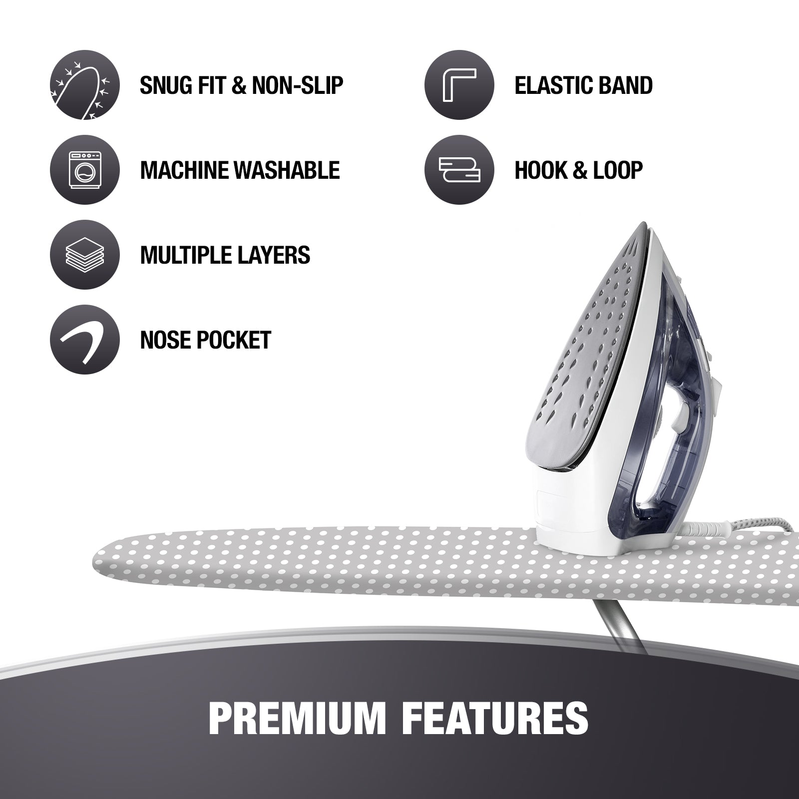 Cotty Home Ironing Board Cover – Extra Thick, Heat Reflective, Snug Fit, 15x54 inches, Gray Spotted