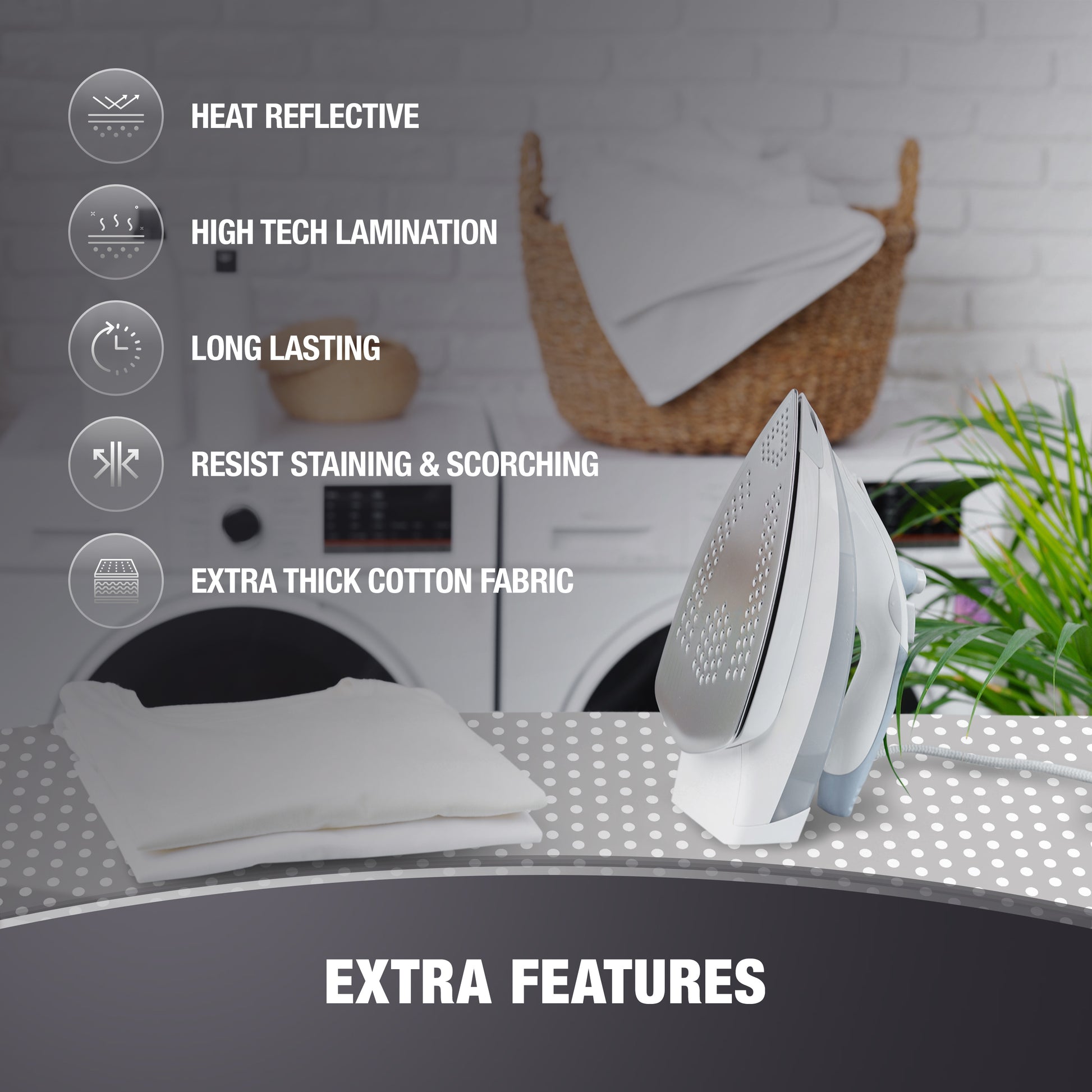 Cotty Home Ironing Board Cover – Extra Thick, Heat Reflective, Snug Fit, 15x54 inches, Gray Spotted