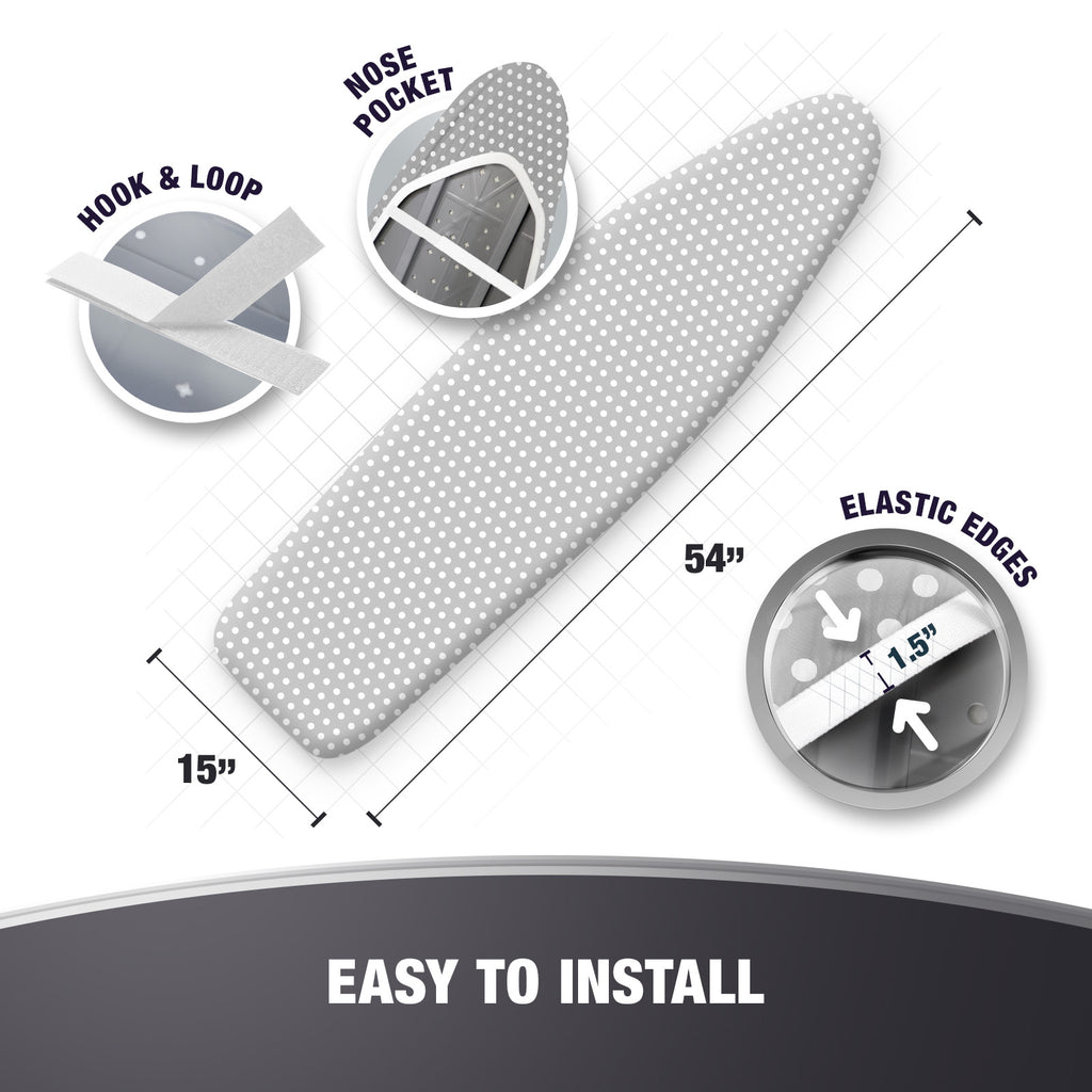 Cotty Home Ironing Board Cover – Extra Thick, Heat Reflective, Snug Fit, 15x54 inches, Gray Spotted