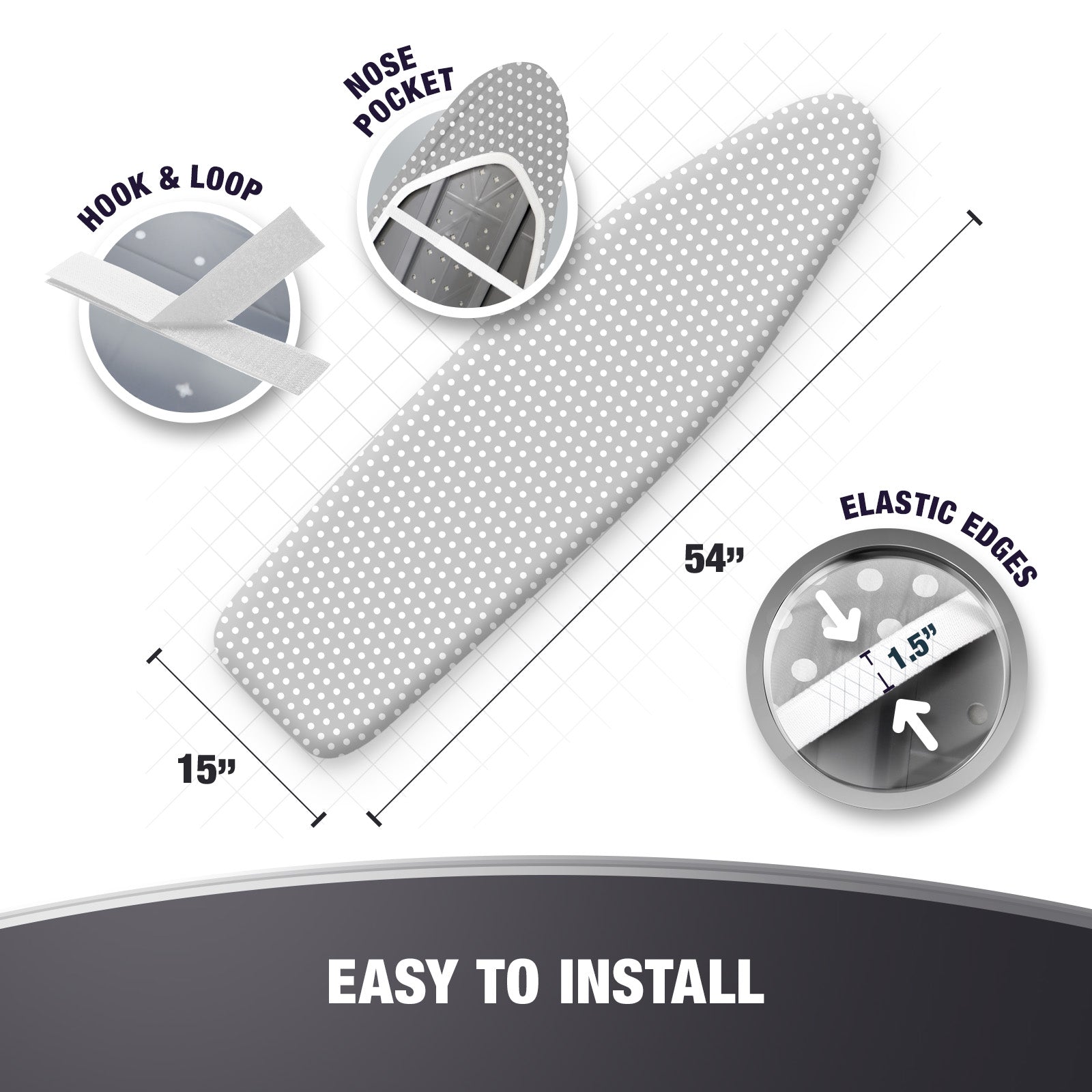 Cotty Home Ironing Board Cover – Extra Thick, Heat Reflective, Snug Fit, 15x54 inches, Gray Spotted