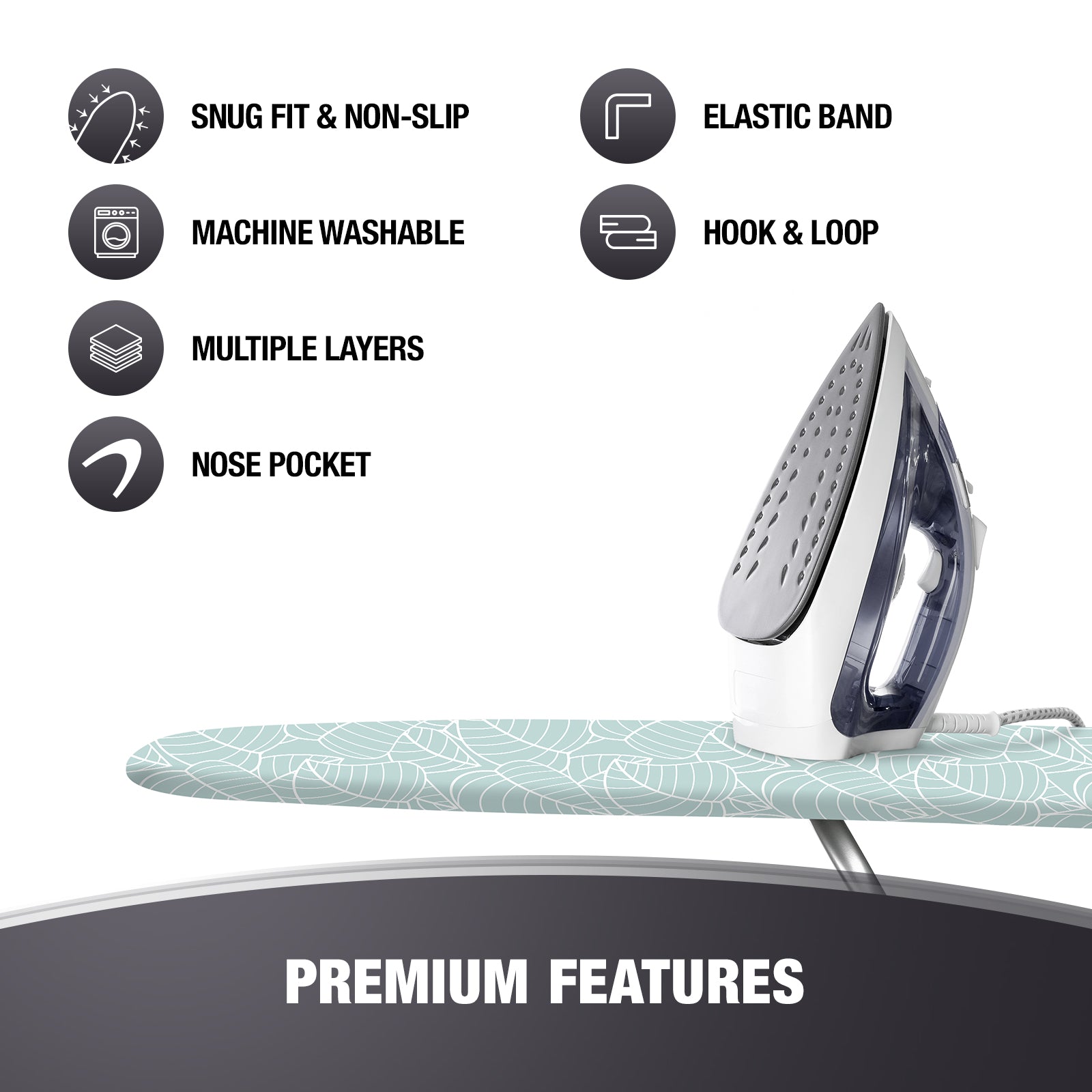 Cotty Home Ironing Board Cover – Extra Thick, Heat Reflective, Snug Fit, 15x54 inches, Green Floral