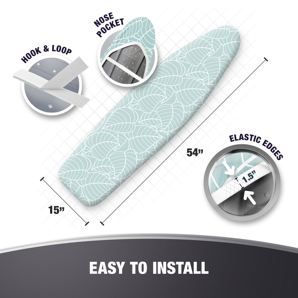 Cotty Home Ironing Board Cover – Extra Thick, Heat Reflective, Snug Fit, 15x54 inches, Green Floral