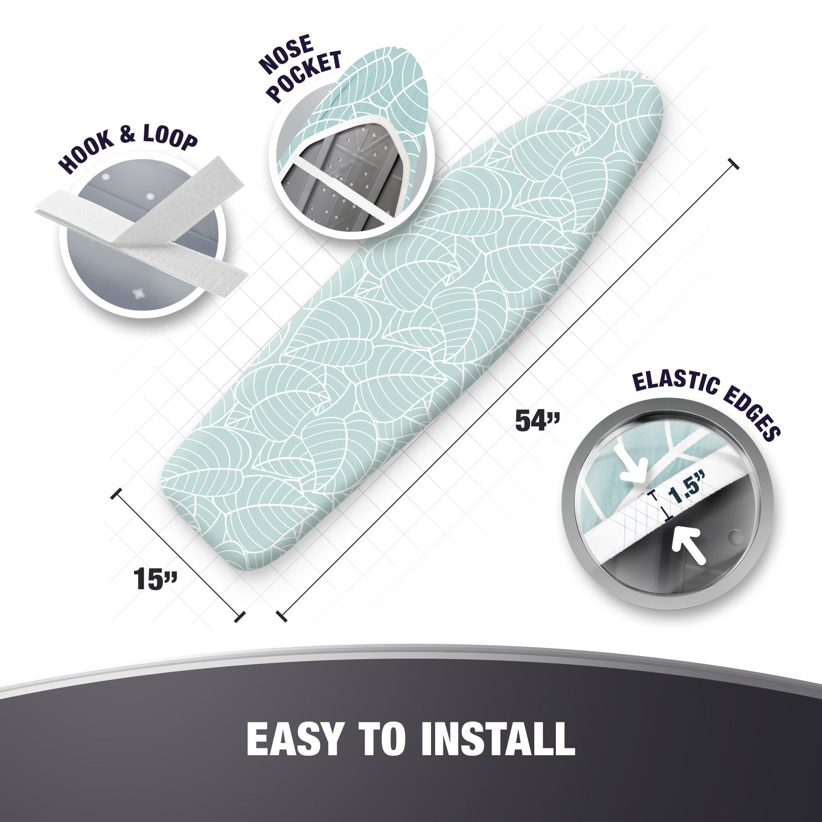 Cotty Home Ironing Board Cover – Extra Thick, Heat Reflective, Snug Fit, 15x54 inches, Green Floral