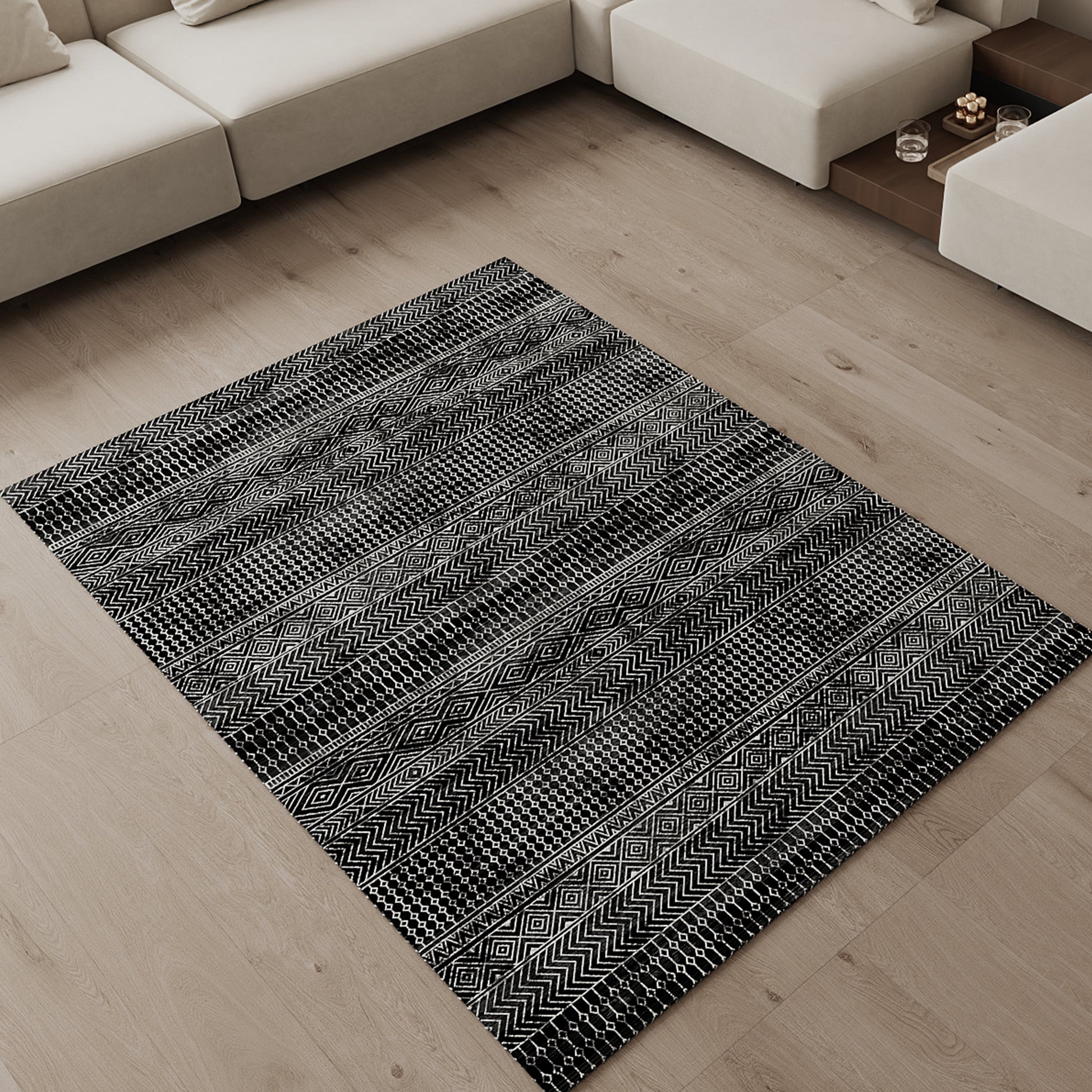 Cotty Home Superior Washable Rug – Ultra Thin, Non-Slip, Foldable, Multi-Size, Moroccan Black