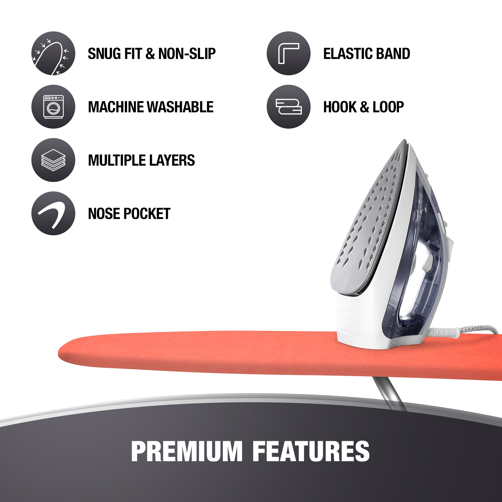 Cotty Home Ironing Board Cover – Extra Thick, Heat Reflective, Snug Fit, 15x54 inches, Orange