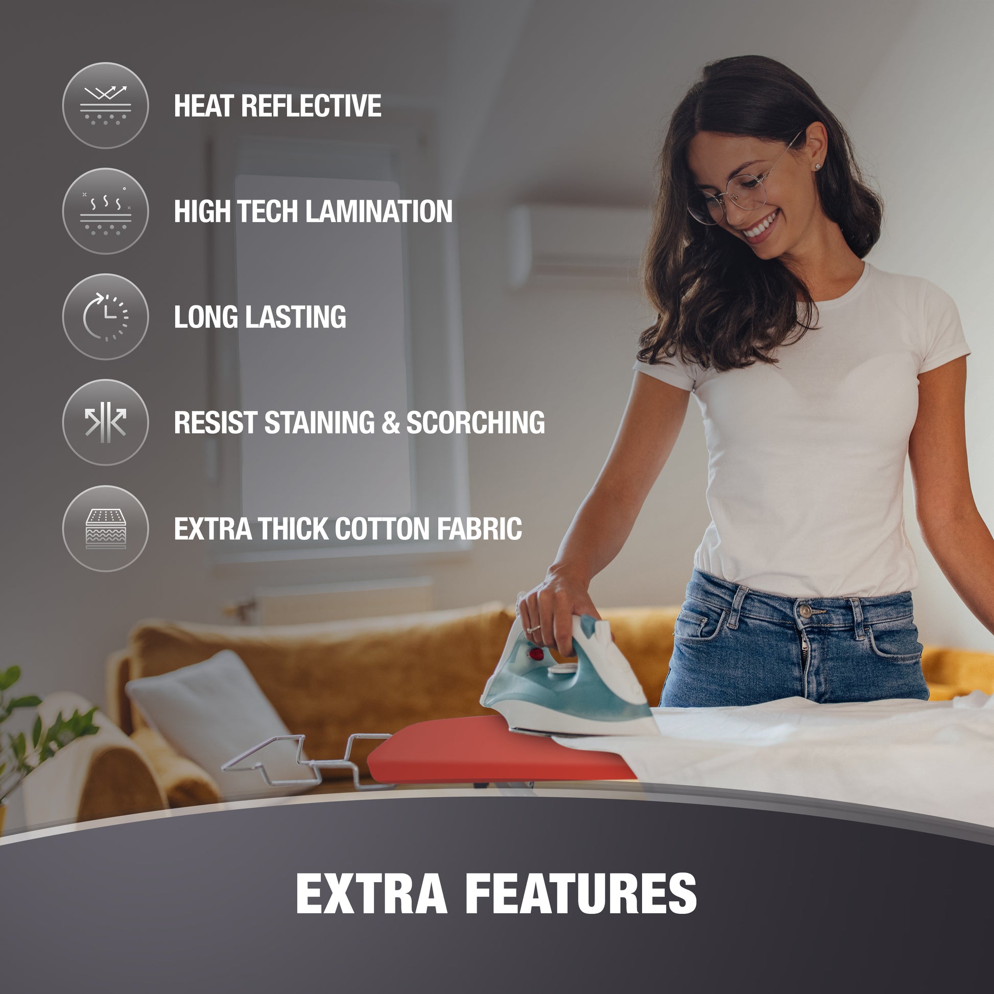 Cotty Home Ironing Board Cover – Extra Thick, Heat Reflective, Snug Fit, 15x54 inches, Orange