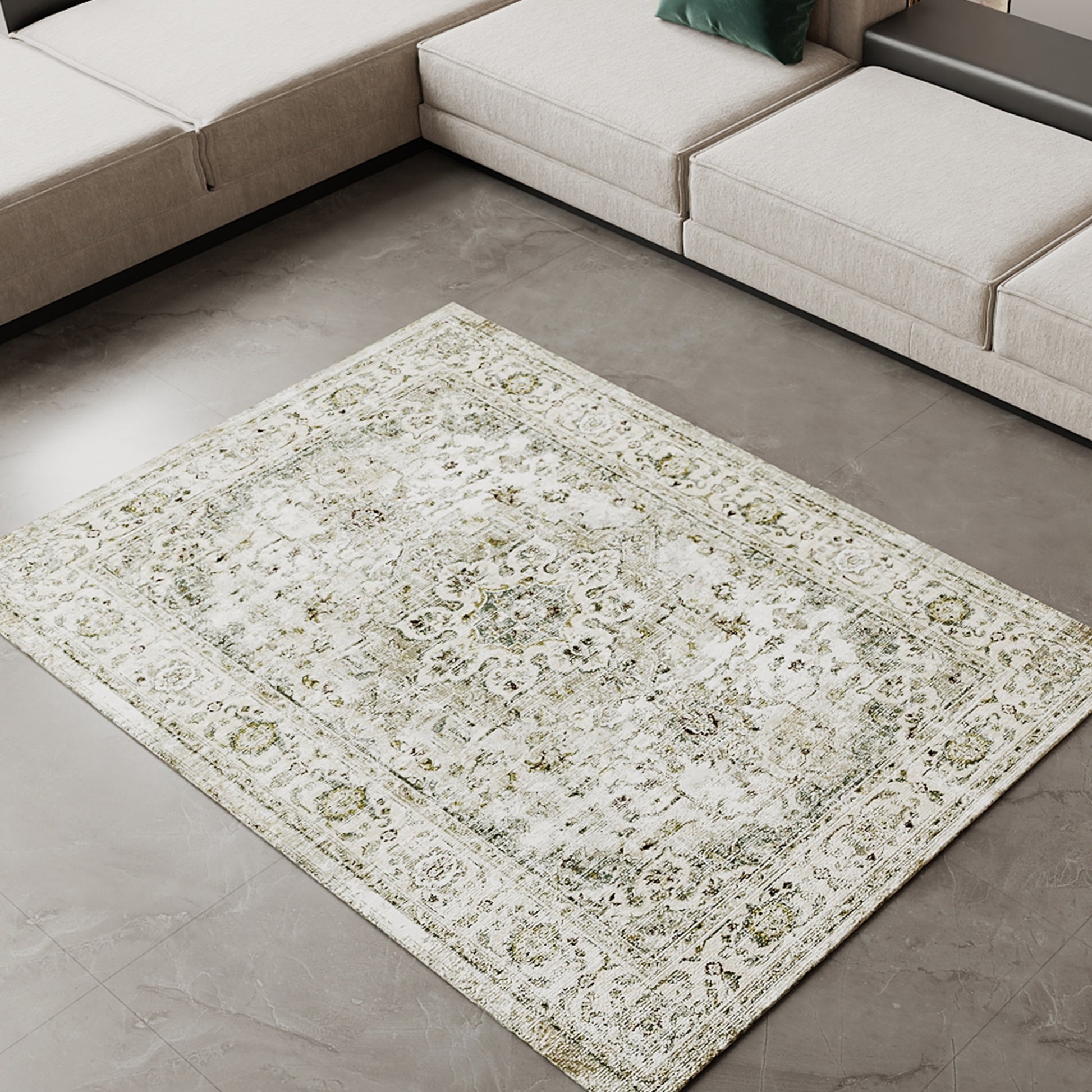 Cotty Home Superior Washable Rug – Ultra Thin, Non-Slip, Foldable, Multi-Size, Oriental Green