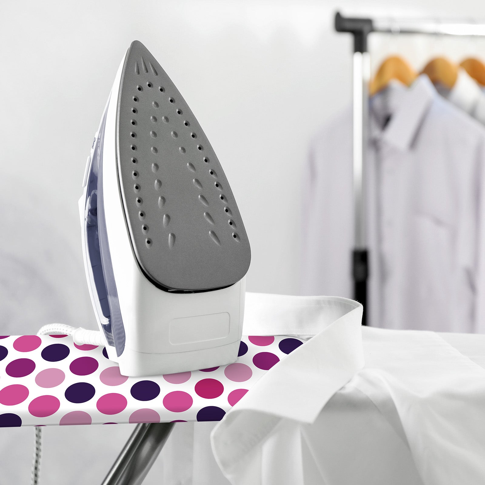 Cotty Home Ironing Board Cover – Extra Thick, Heat Reflective, Snug Fit, 15x54 inches, Purple Spotted