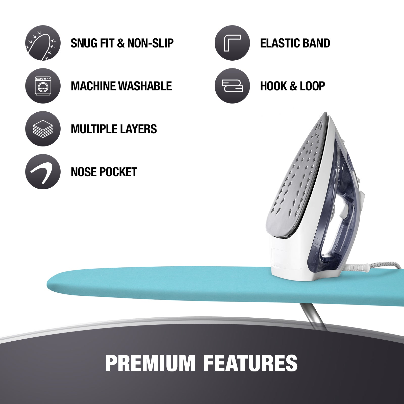 Cotty Home Ironing Board Cover – Extra Thick, Heat Reflective, Snug Fit, 15x54 inches, Turquoise