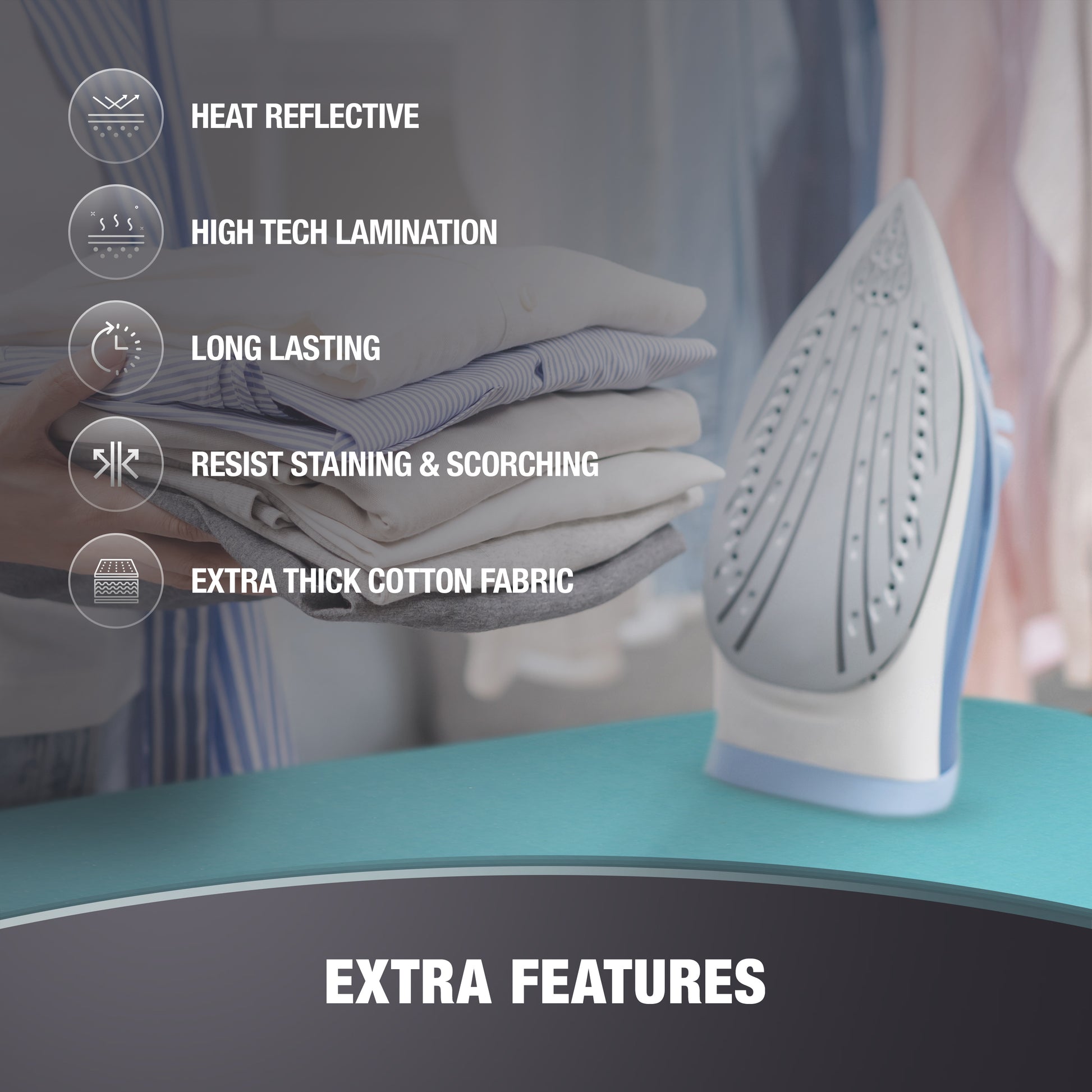 Cotty Home Ironing Board Cover – Extra Thick, Heat Reflective, Snug Fit, 15x54 inches, Turquoise
