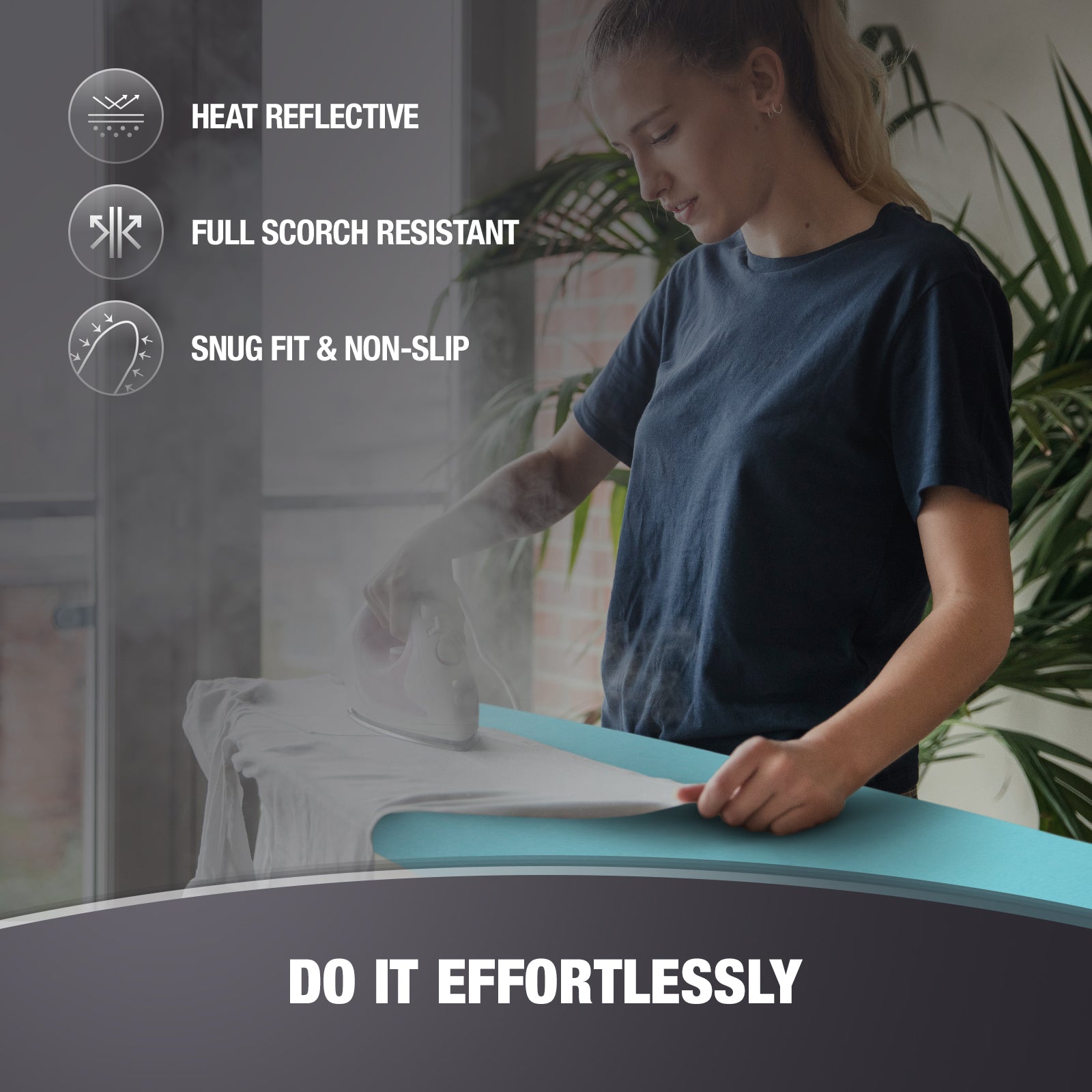 Cotty Home Ironing Board Cover – Extra Thick, Heat Reflective, Snug Fit, 15x54 inches, Turquoise