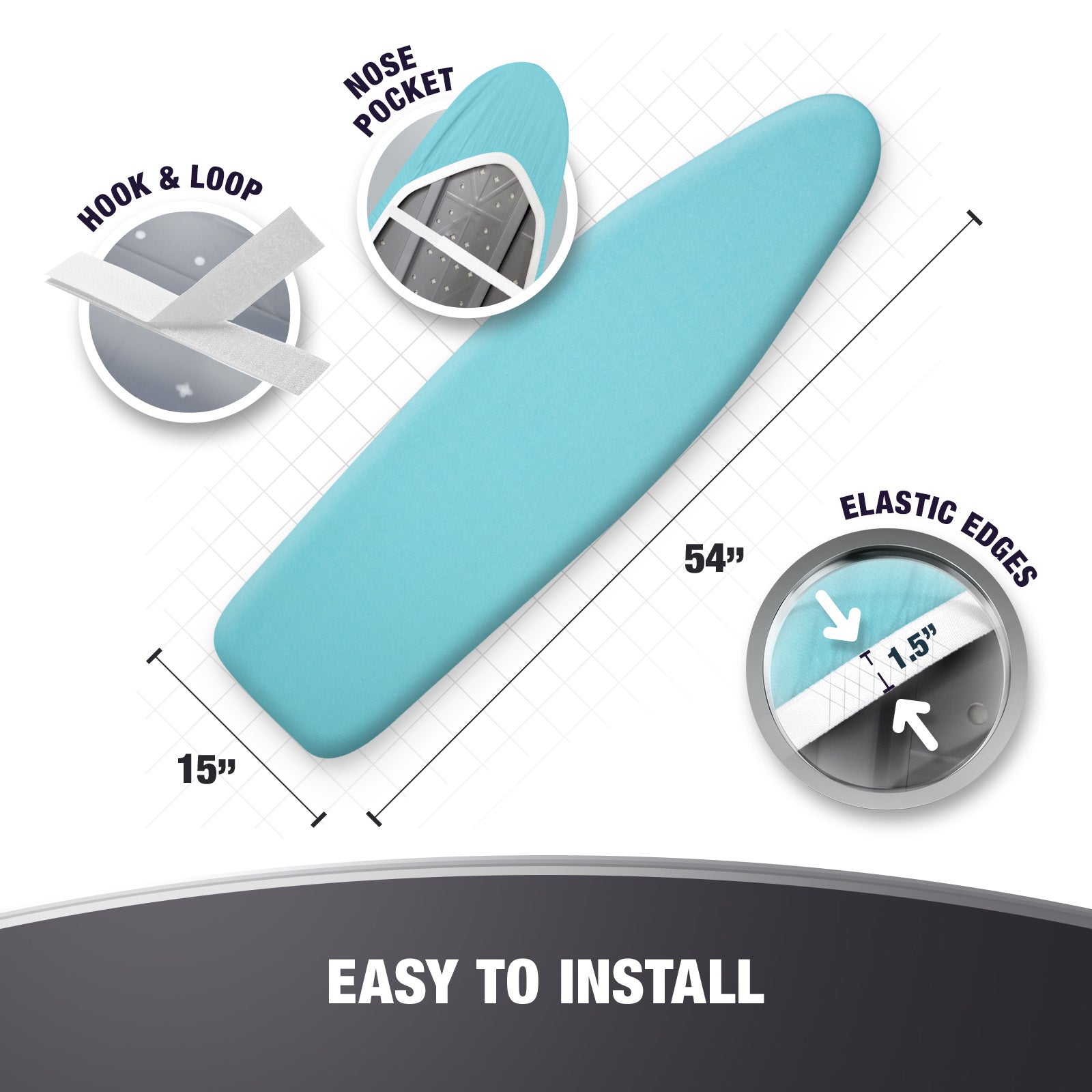 Cotty Home Ironing Board Cover – Extra Thick, Heat Reflective, Snug Fit, 15x54 inches, Turquoise