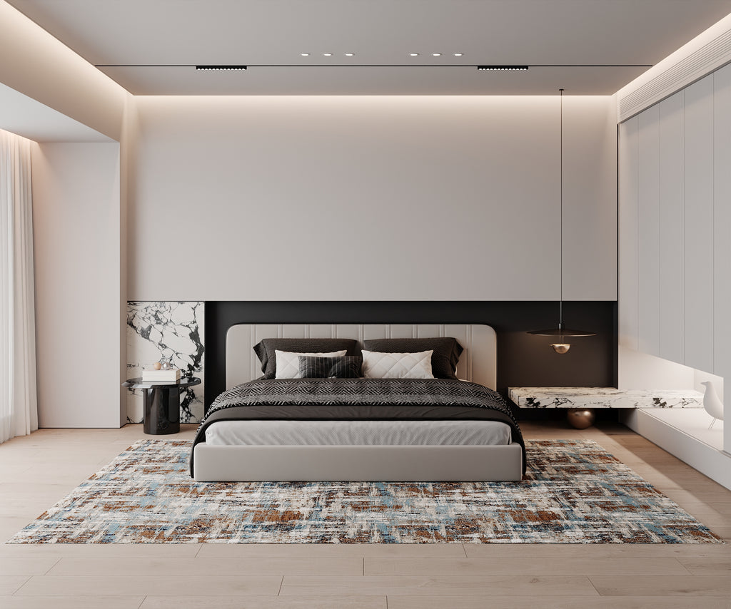 Cotty Home Superior Washable Rug – Ultra Thin, Non-Slip, Foldable, Multi-Size, Abstract Blue-Terra