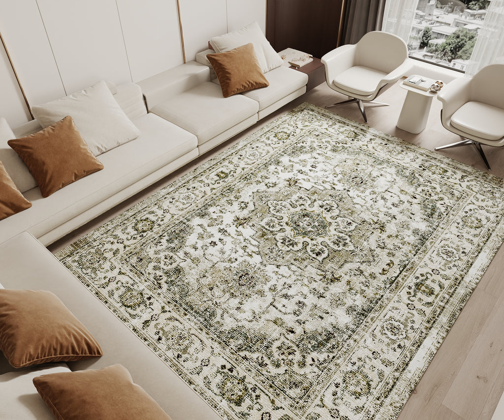 Cotty Home Superior Washable Rug – Ultra Thin, Non-Slip, Foldable, Multi-Size, Oriental Green