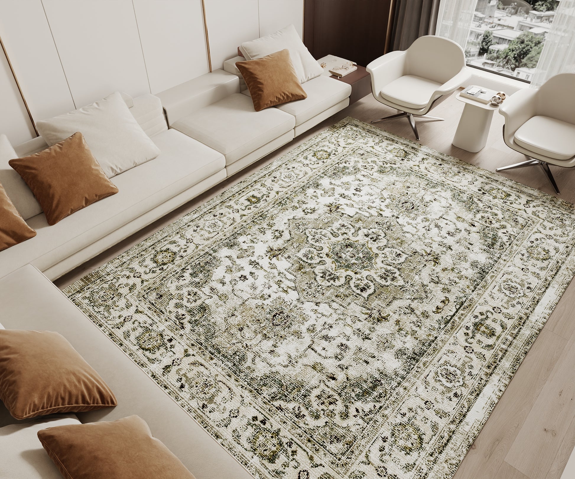 Cotty Home Superior Washable Rug – Ultra Thin, Non-Slip, Foldable, Multi-Size, Oriental Green