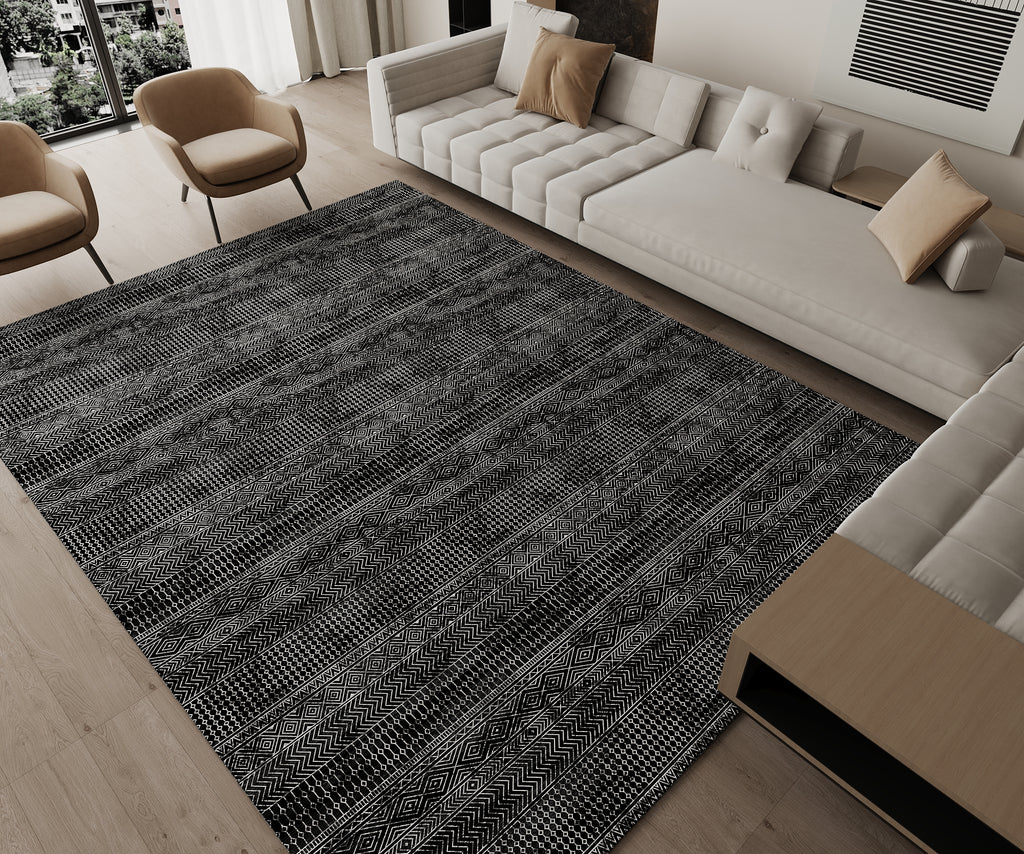 Cotty Home Superior Washable Rug – Ultra Thin, Non-Slip, Foldable, Multi-Size, Moroccan Black