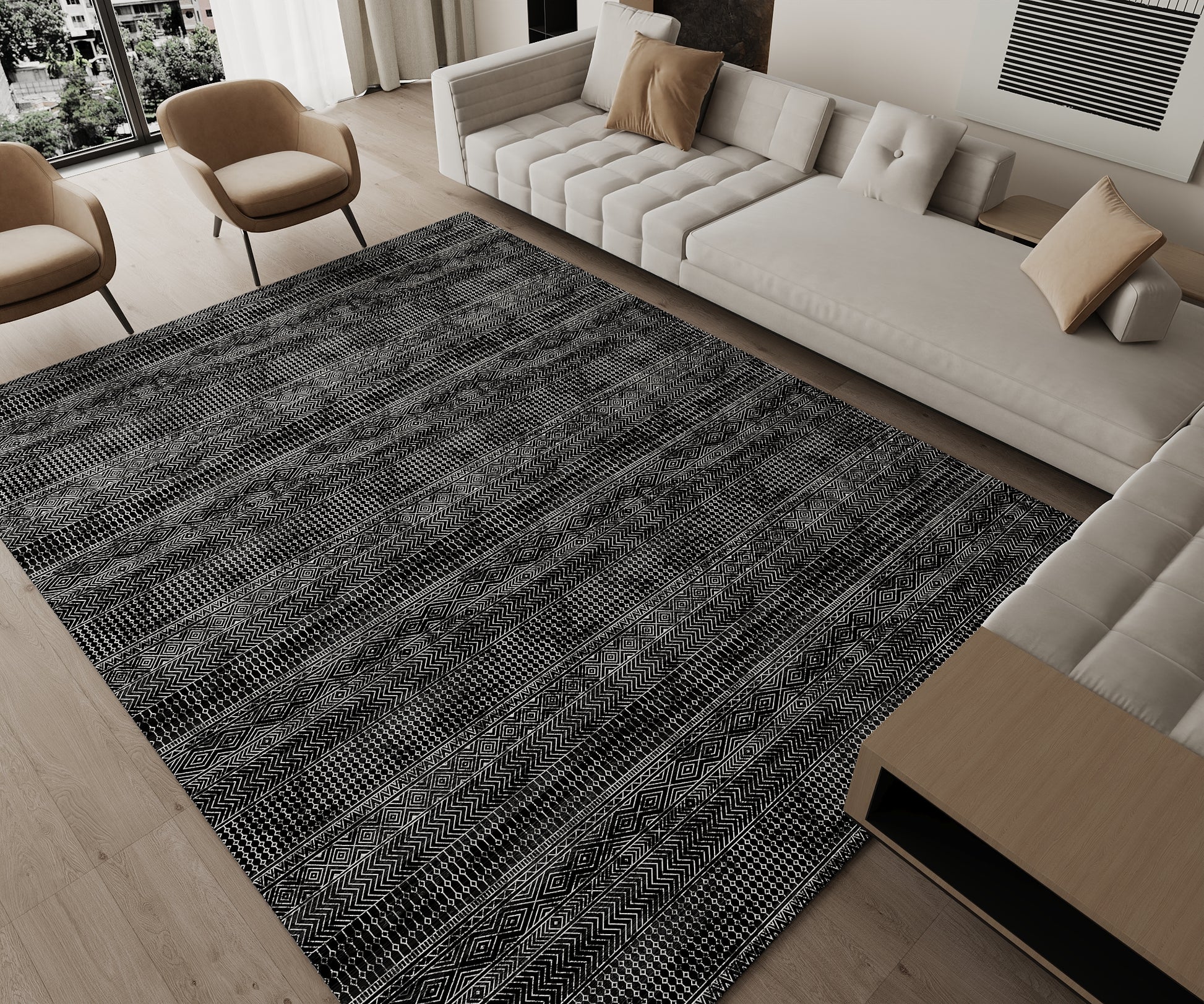 Cotty Home Superior Washable Rug – Ultra Thin, Non-Slip, Foldable, Multi-Size, Moroccan Black