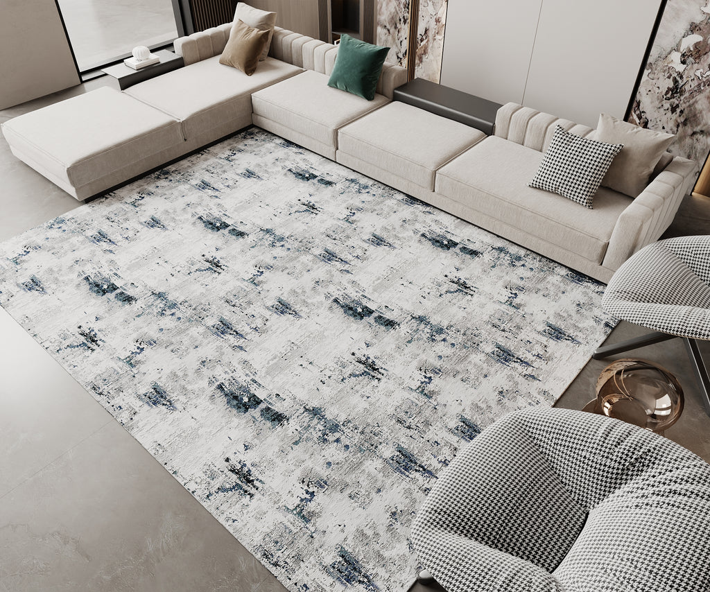 Cotty Home Superior Washable Rug – Ultra Thin, Non-Slip, Foldable, Multi-Size, Abstract Gray-Navy