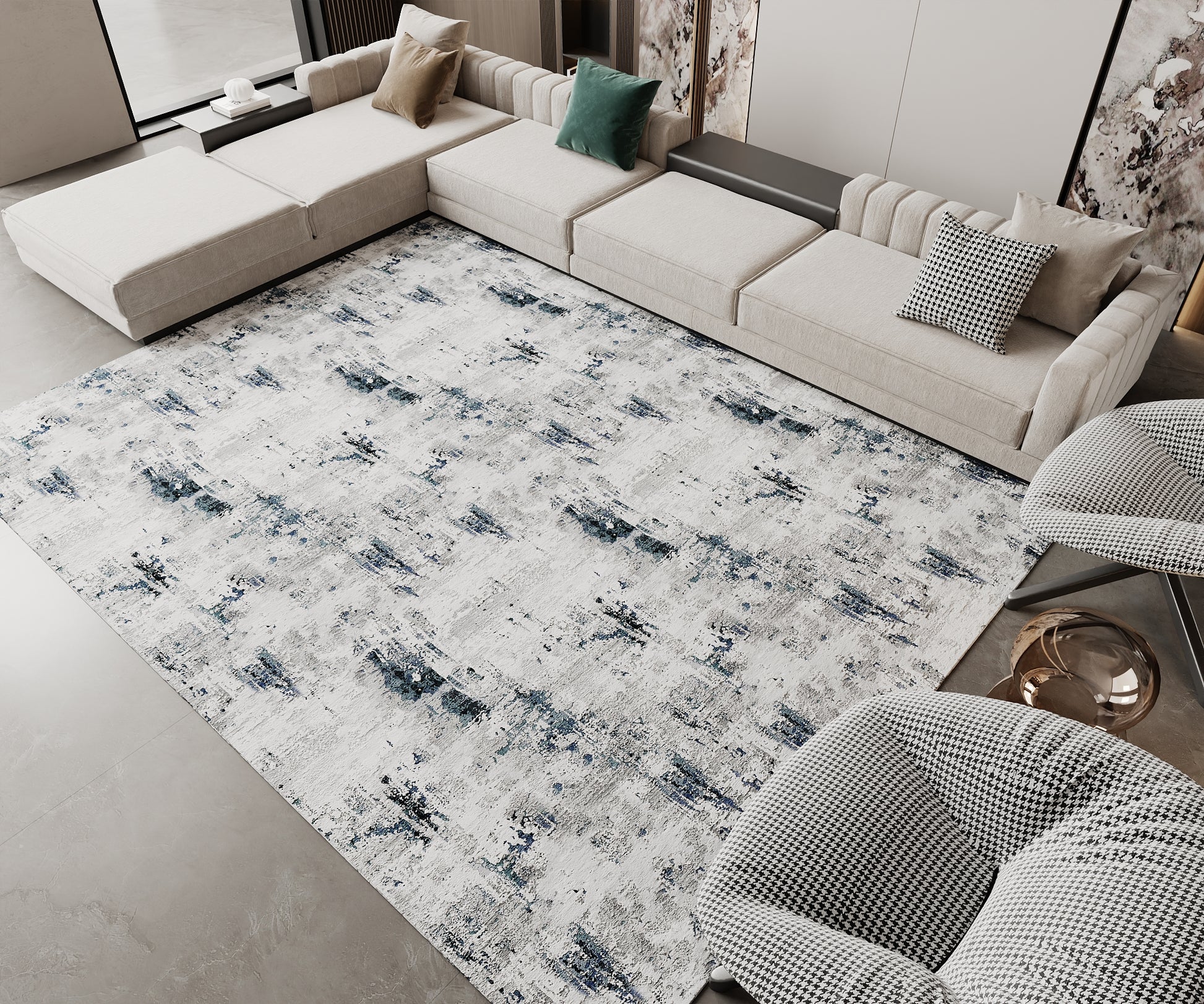 Cotty Home Superior Washable Rug – Ultra Thin, Non-Slip, Foldable, Multi-Size, Abstract Gray-Navy