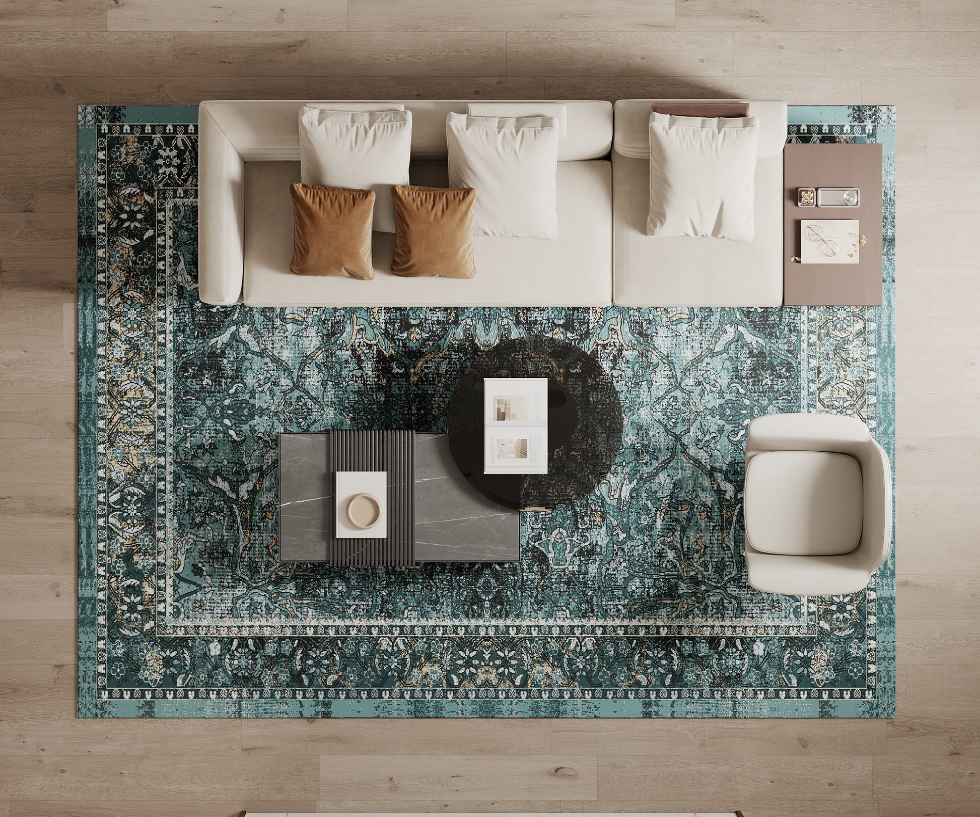 Cotty Home Superior Washable Rug – Ultra Thin, Non-Slip, Foldable, Multi-Size, Oriental Blue