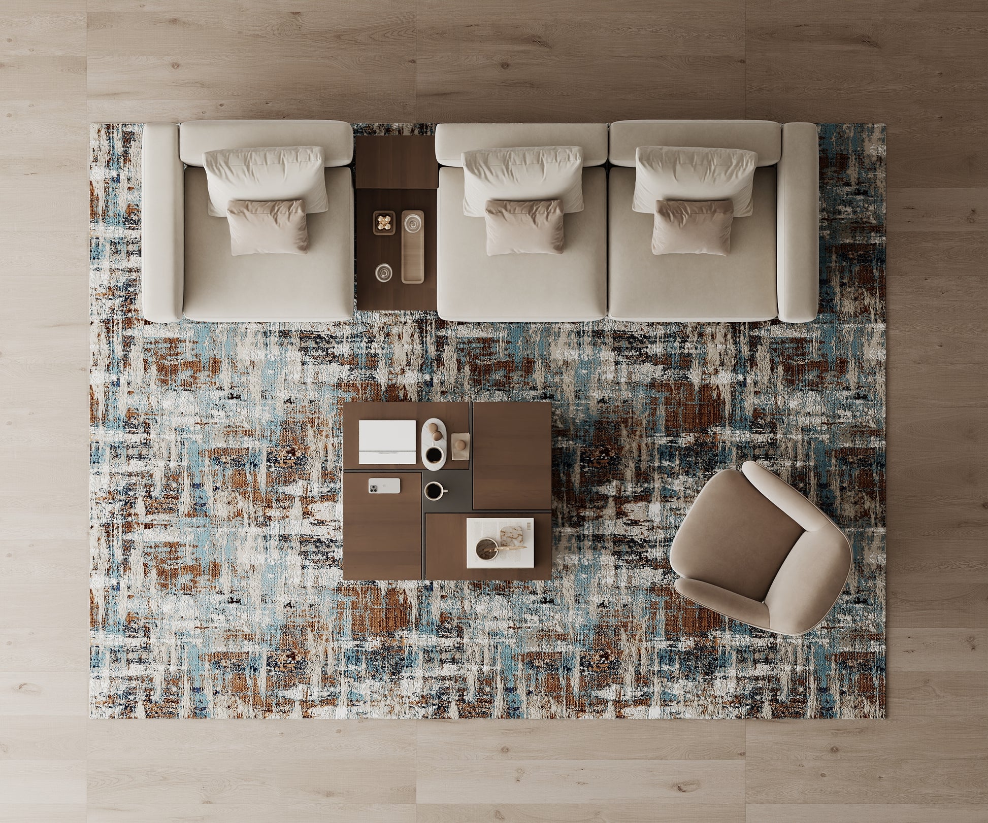Cotty Home Superior Washable Rug – Ultra Thin, Non-Slip, Foldable, Multi-Size, Abstract Blue-Terra