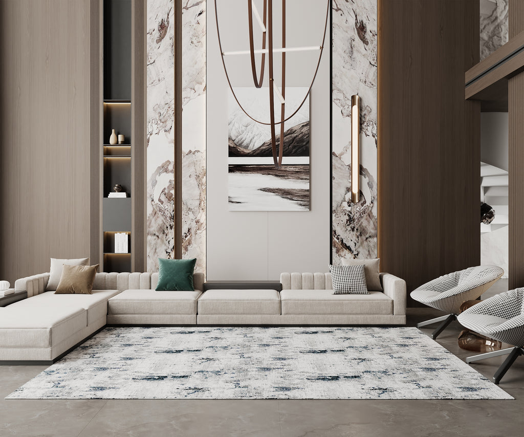 Cotty Home Superior Washable Rug – Ultra Thin, Non-Slip, Foldable, Multi-Size, Abstract Gray-Navy