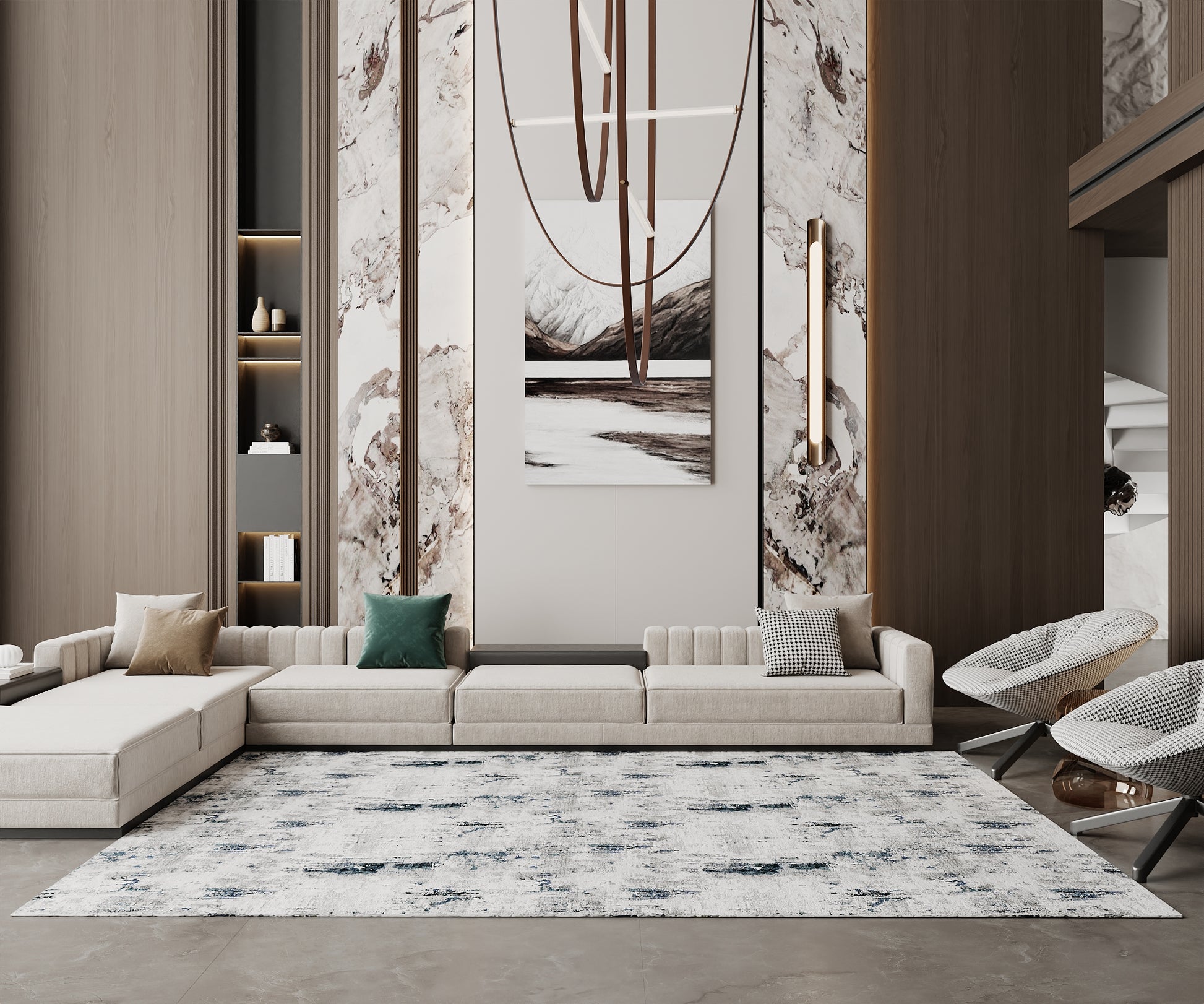 Cotty Home Superior Washable Rug – Ultra Thin, Non-Slip, Foldable, Multi-Size, Abstract Gray-Navy