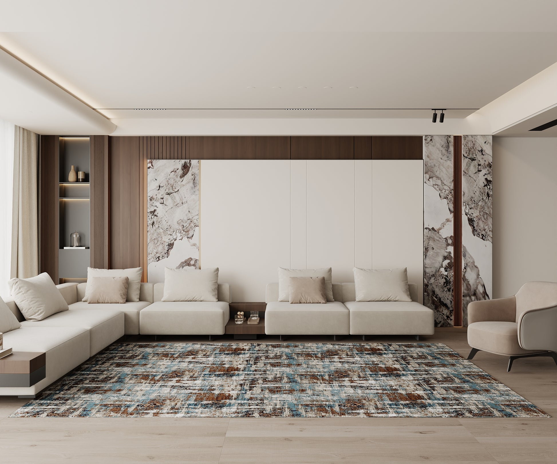 Cotty Home Superior Washable Rug – Ultra Thin, Non-Slip, Foldable, Multi-Size, Abstract Blue-Terra