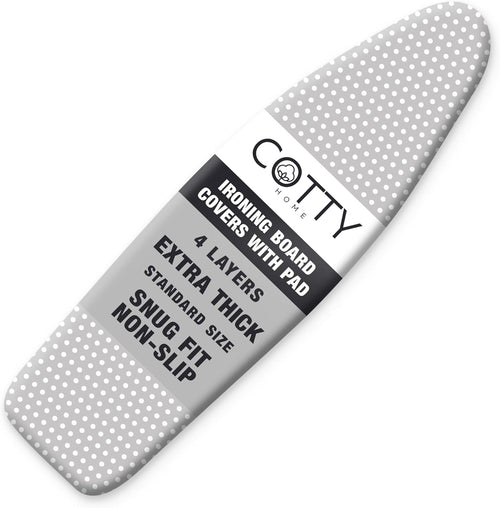 Cotty Home Ironing Board Cover – Extra Thick, Heat Reflective, Snug Fit, 15x54 inches, Gray Spotted